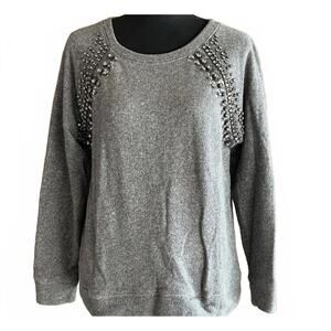 J Crew Sweater Sz Medium Heather Grey Pullover Rhinestone